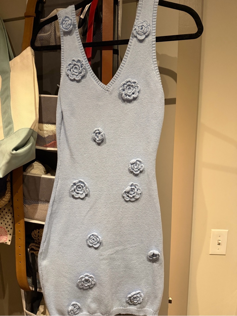 Light Blue Floral Appliqué Knit Dress
